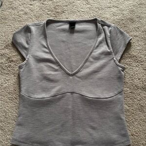 wild fable Light Gray V-Neck Ribbed Cap Sleeve Top